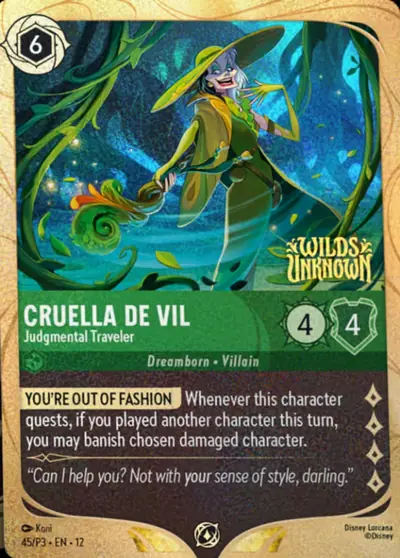 Cruella De Vil – Judgmental Traveler – Disney Lorcana 卡牌圖片